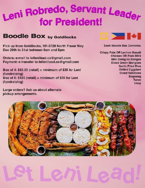 Goldilocks Boodle Box for Leni  Robredo’s fundraising drive will not only delight on New Year’s eve but may help elect the best  president the Philippines will ever have in this pandemic time.