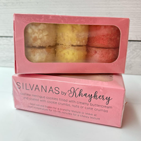 Khaykery Bakery sells six-pack sampler boxes of silvanas at two SkyTrain stations in Vancouver and Burnaby.