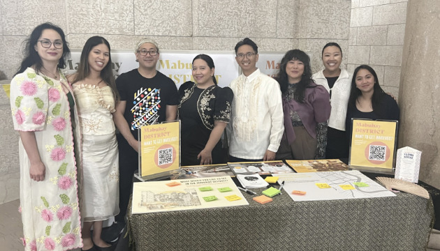 Celebration at the Manitoba Legislature with Mabuhay District/Manitoba Filipino Business Council. From left are Dr. Denise Ho, Jackie Wild, Allan Pineda, Karla Atanacio, Joseph Orobia, Hazel Venzon, Antoinette Baquiran, and Karen Umandal.