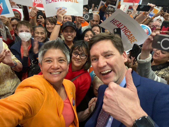 Mable Elmore and David Eby at the B.C. NDP rally in Surrey on September 29, 2024 during the election campaign.