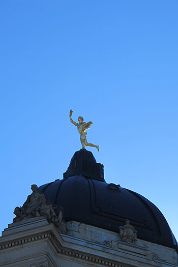 The Golden Boy on top of Manitoba's Provincial Legislative Building.