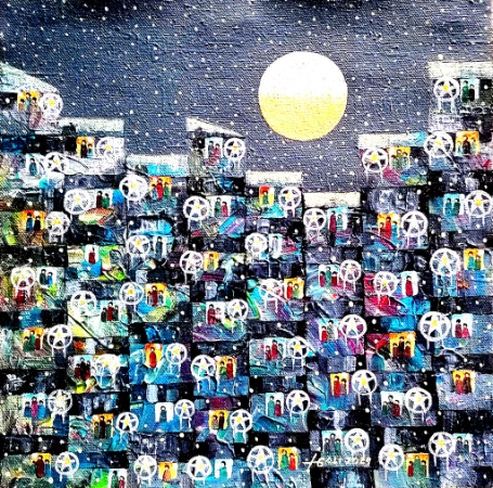 The Carolers, oil on canvas by Gerundio Buendia Jr.